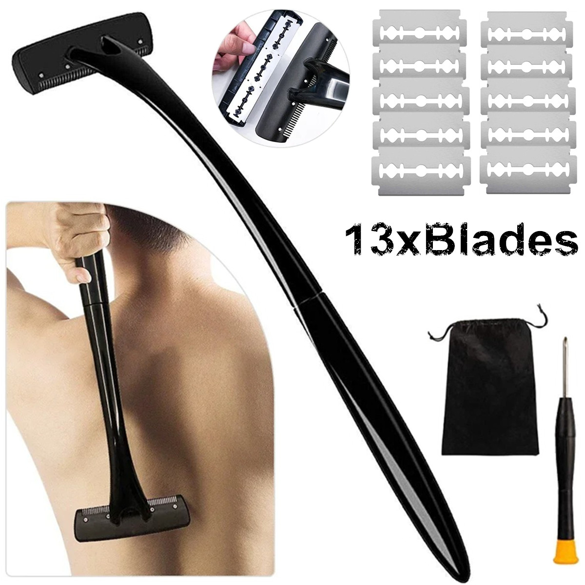 Men'S Grooming Hair Removal - Afeitadora de espalda con mango largo